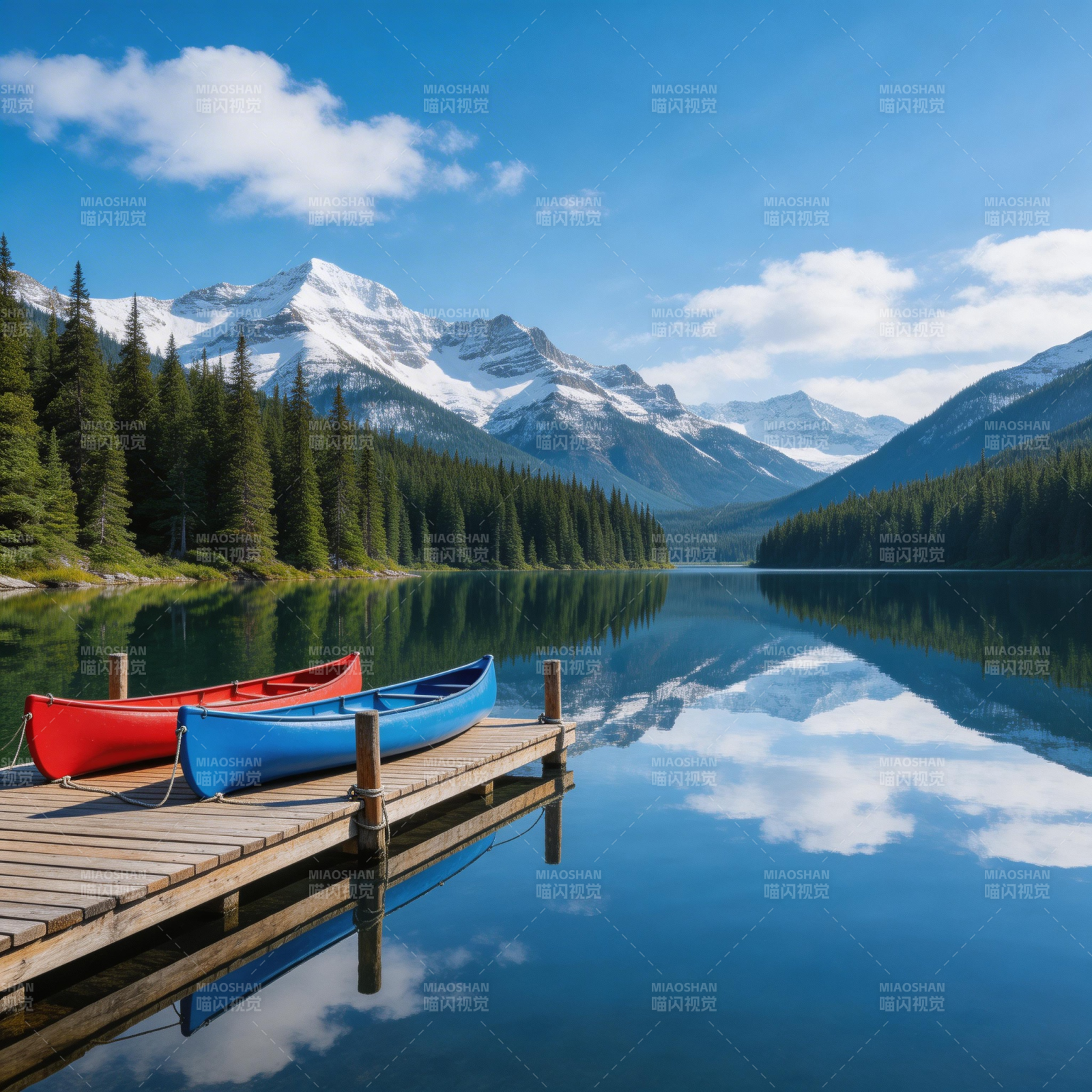 湖光山色 双舟静泊码头图片