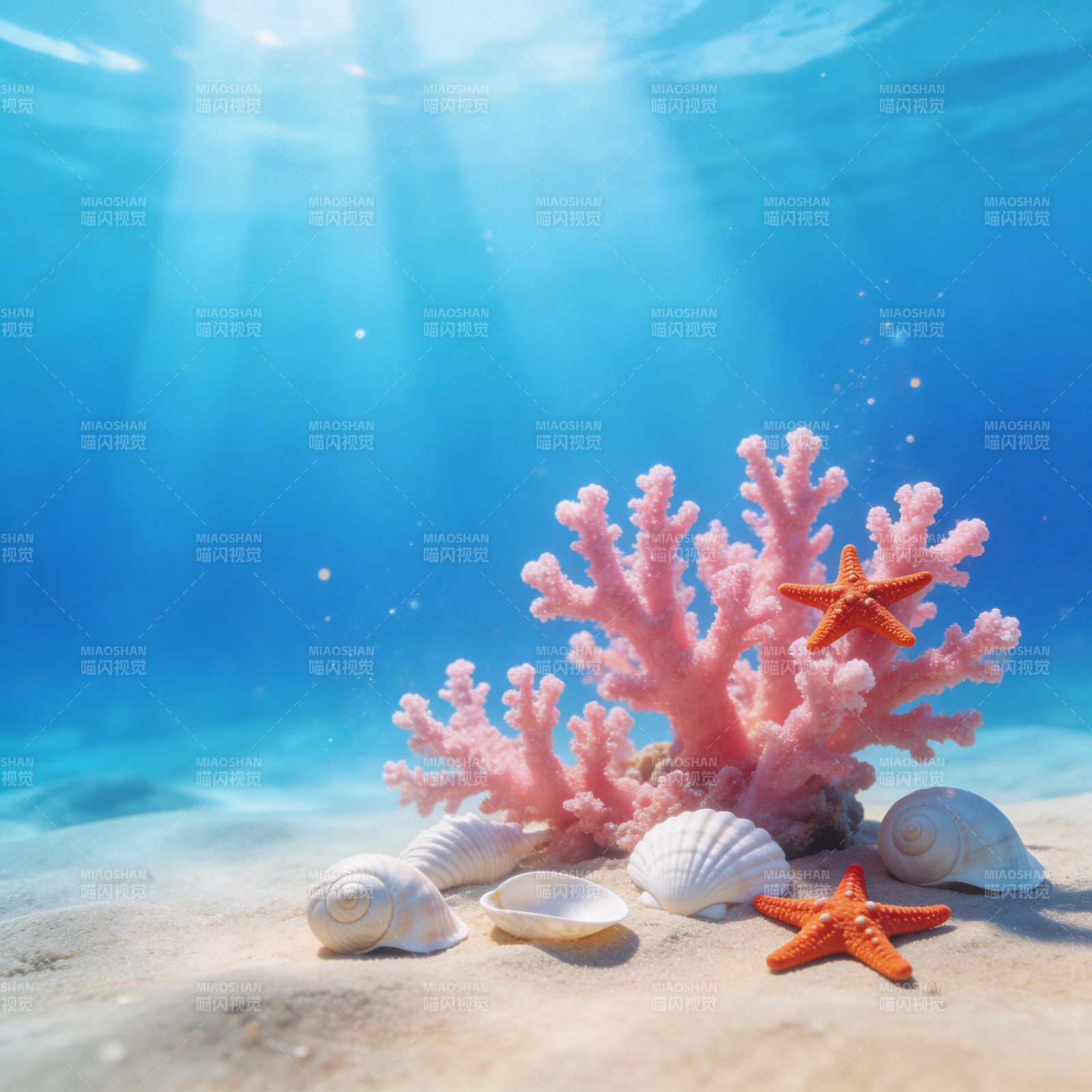 海底珊瑚与海星贝壳共舞图片