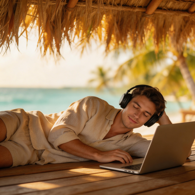 海边听歌办公 惬意人生图片