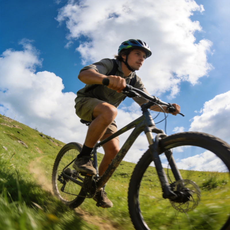 山地骑行 蓝天白云下飞驰图片