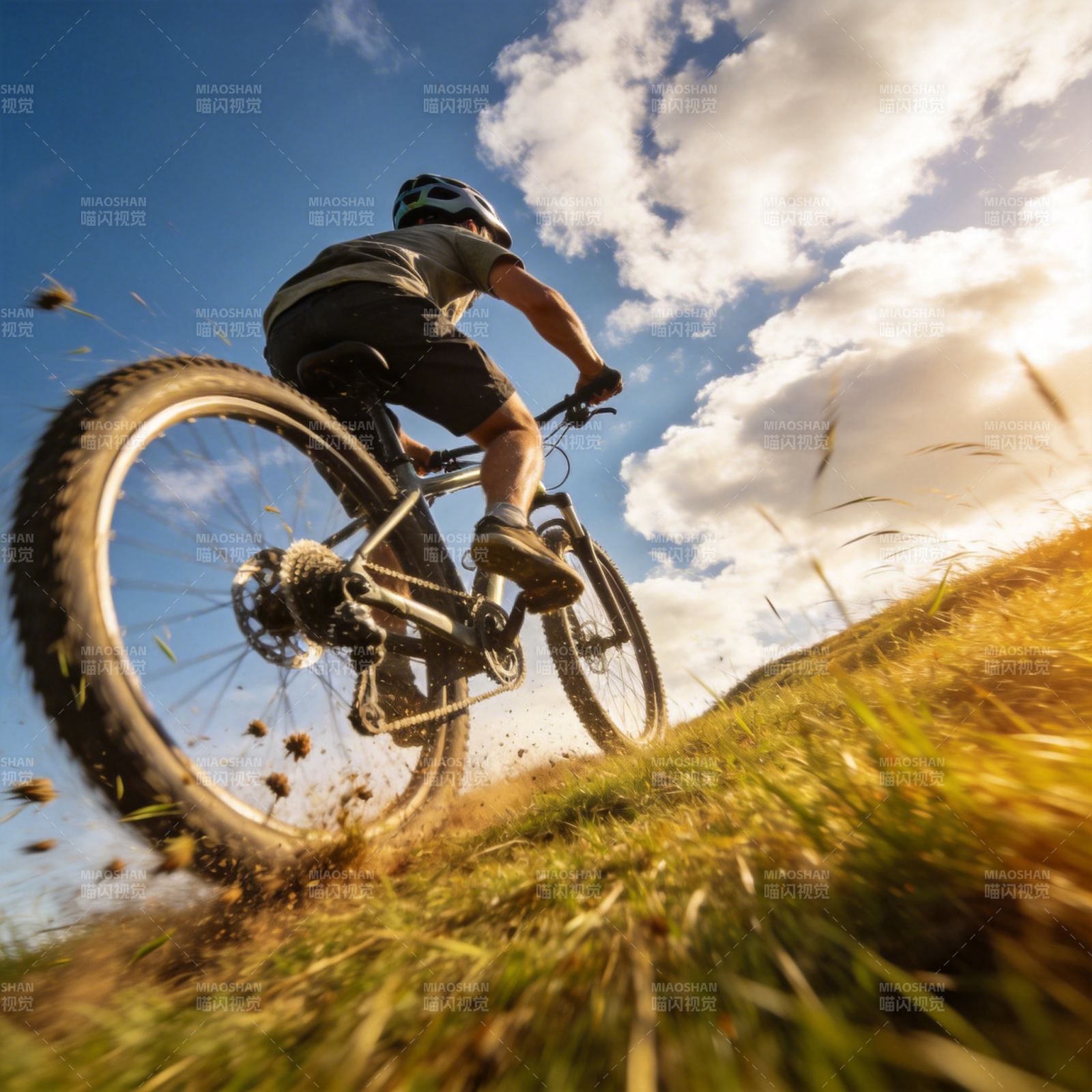 山地车飞驰 尘土飞扬图片
