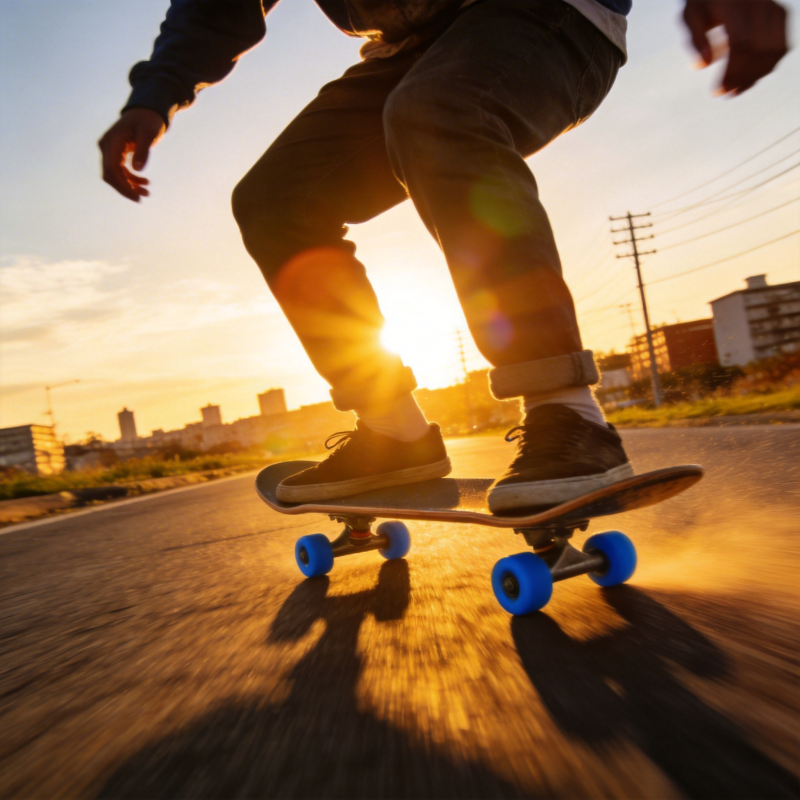 夕阳滑板少年疾驰街头图片