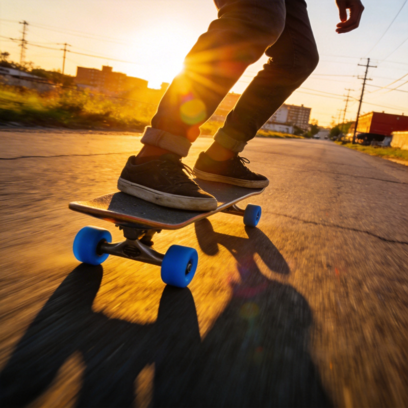 夕阳滑板少年疾驰街头图片