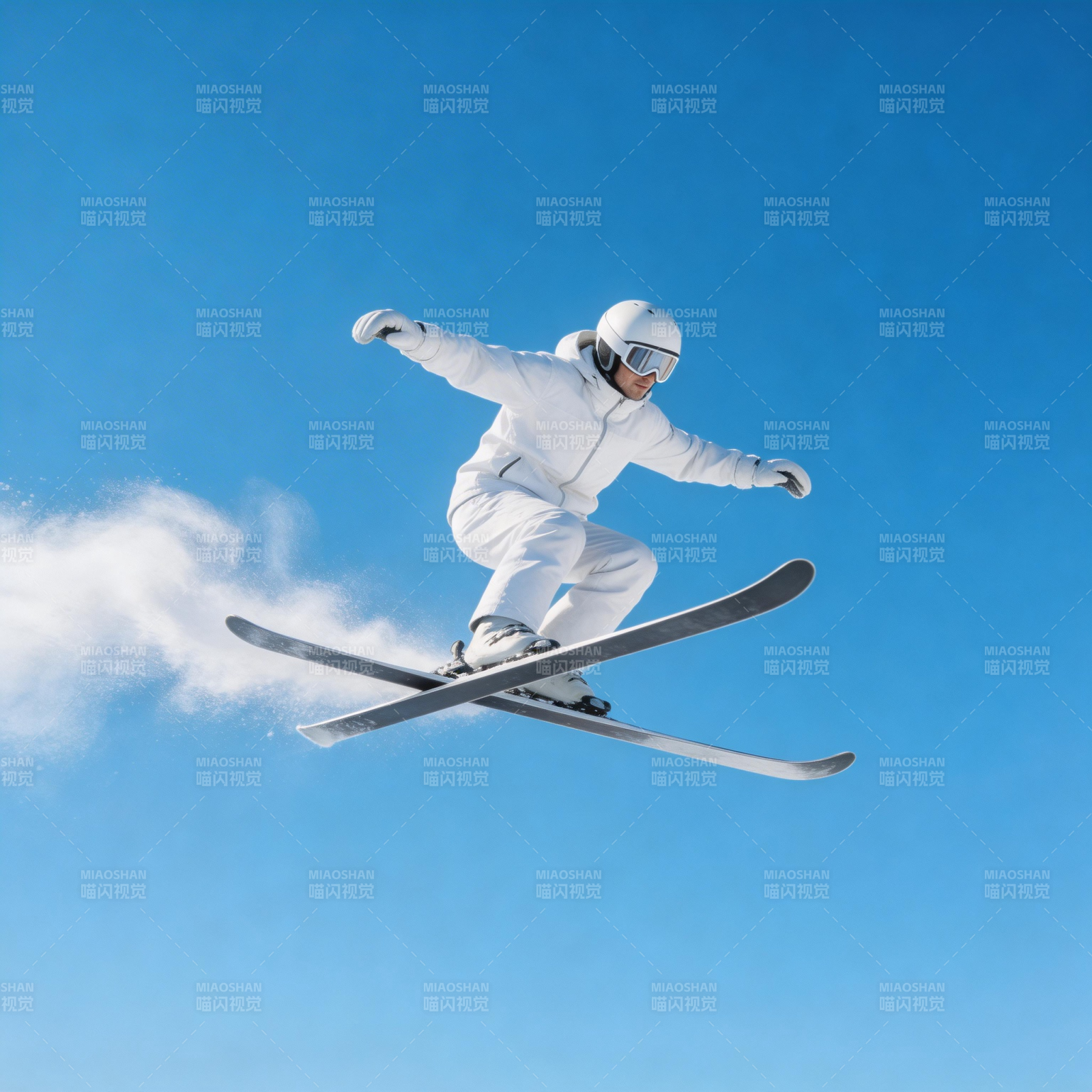 雪上飞人 蓝天跃动图片