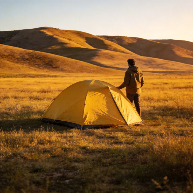 夕阳下 一人一帐伴山眠图片