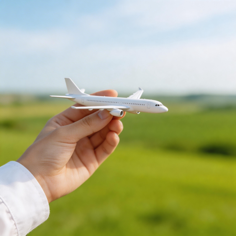 手握飞机模型 绿意盎然背景图片