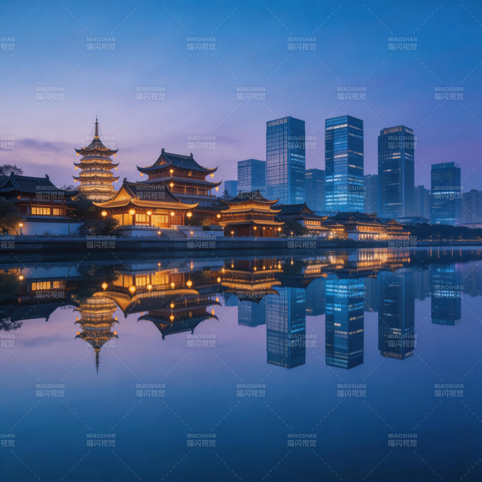 古韵新城 倒影如画图片