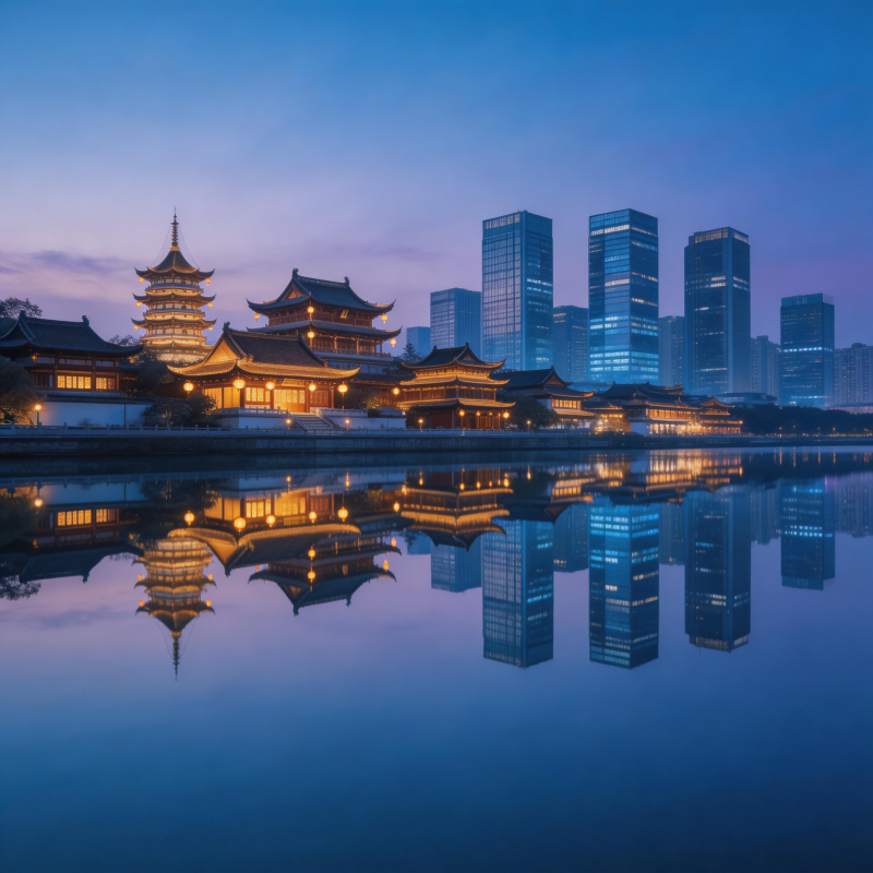 古韵新城 倒影如画图片