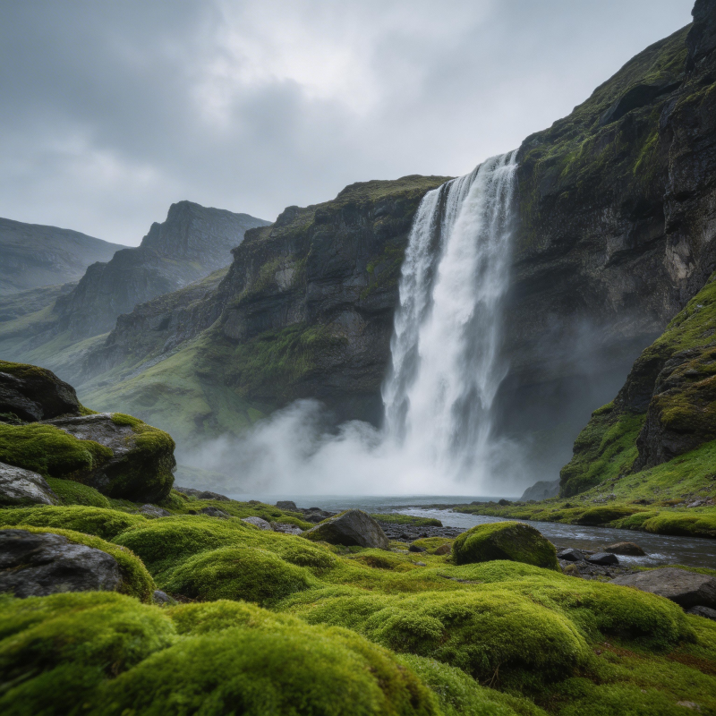 瀑布飞泻 苔原苍翠如画图片