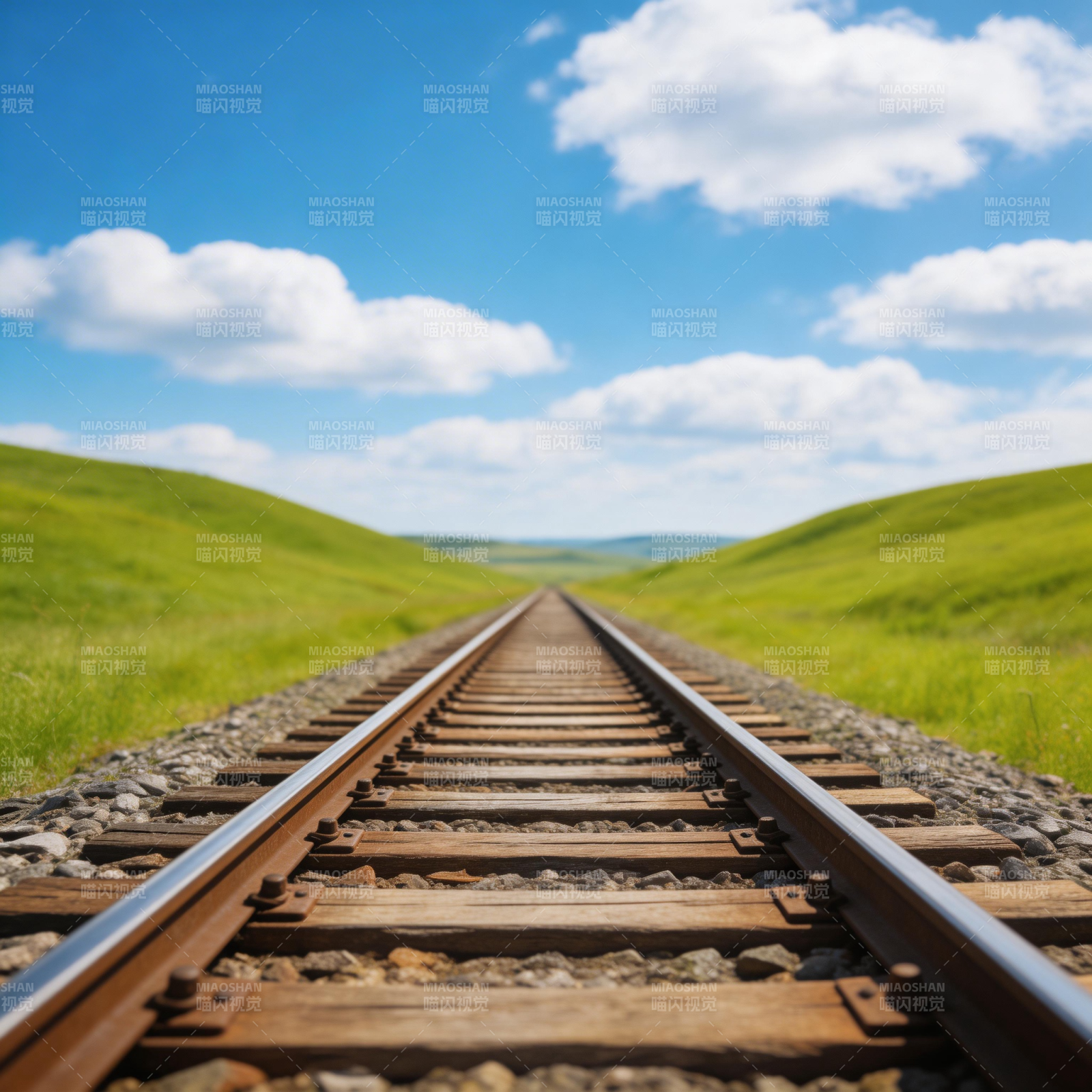 铁轨通远方 绿野映蓝天图片