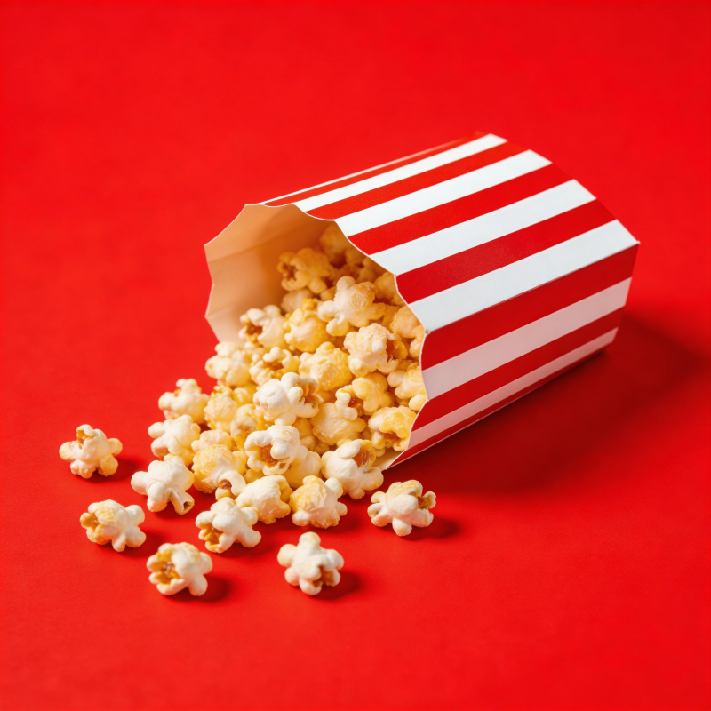 红底爆米花盒倾倒瞬间图片