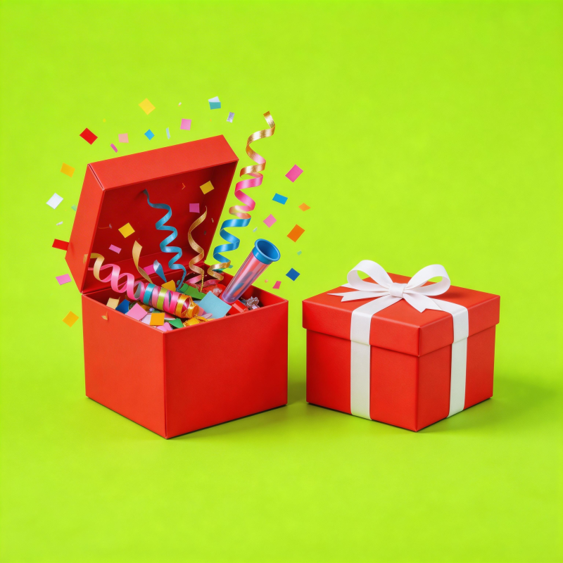 惊喜礼盒绽放彩带纷飞图片