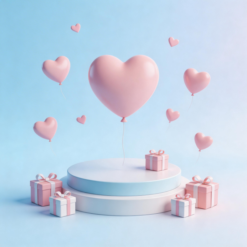 粉色心气球与礼盒舞台图片