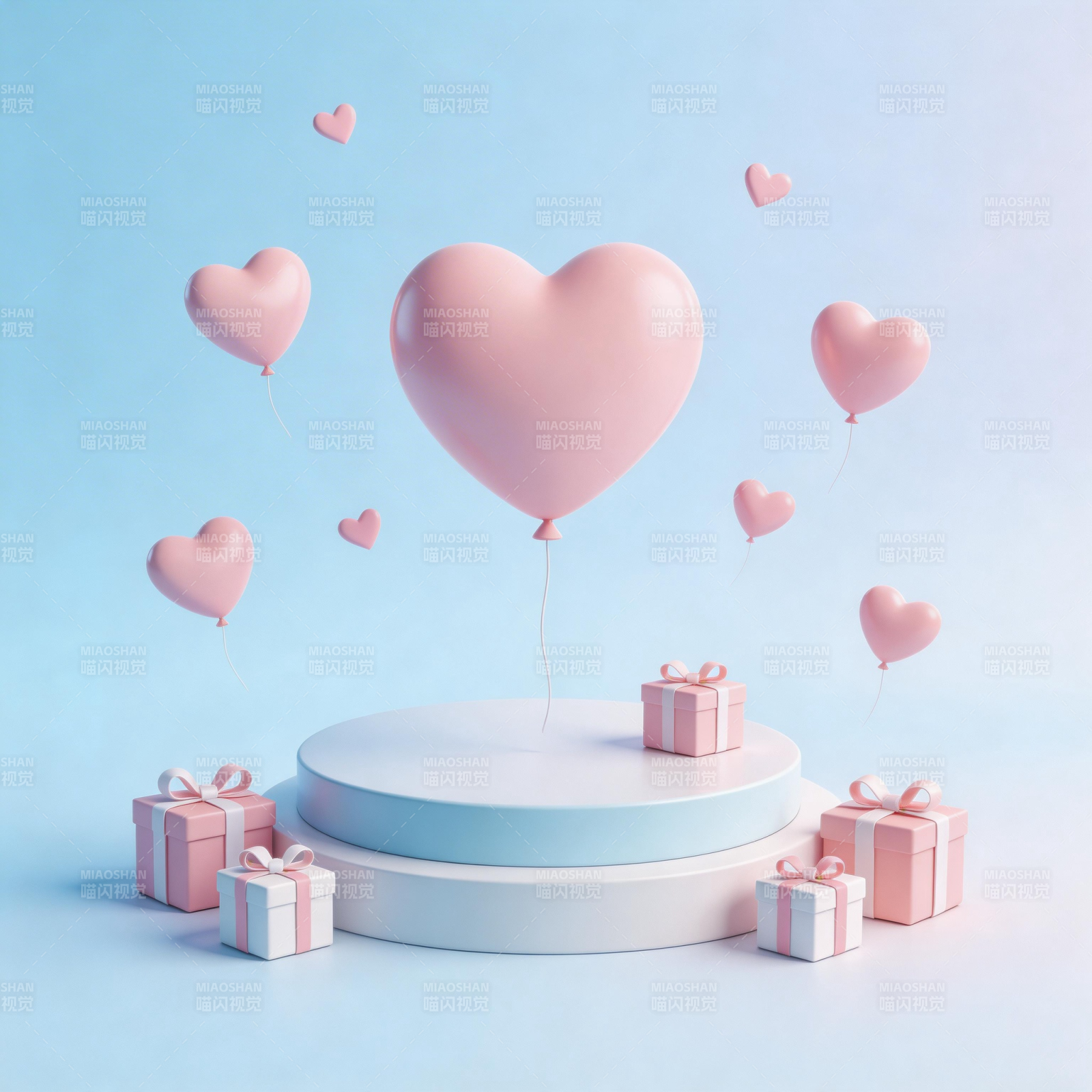 粉色心气球与礼盒舞台图片