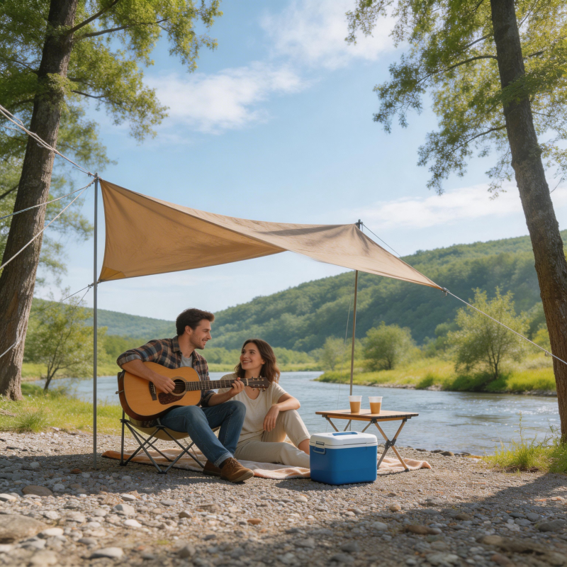 河畔弹唱 惬意野营时光图片