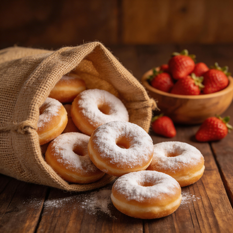 糖粉甜甜圈配草莓图片