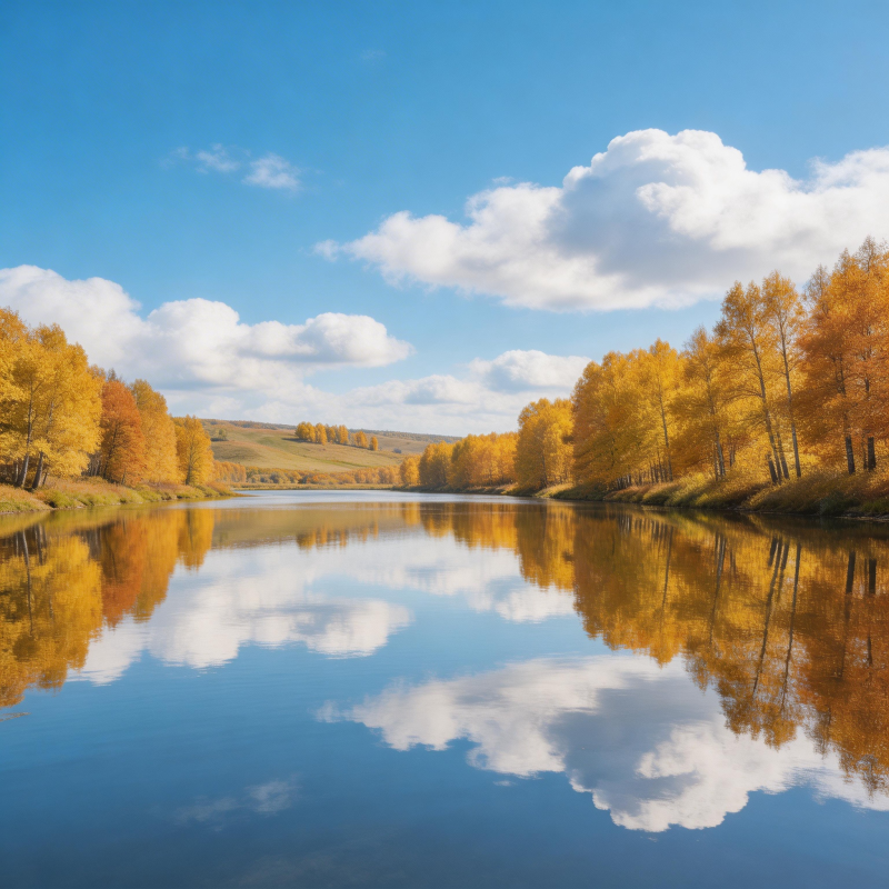 秋湖映金林 云影共天光图片