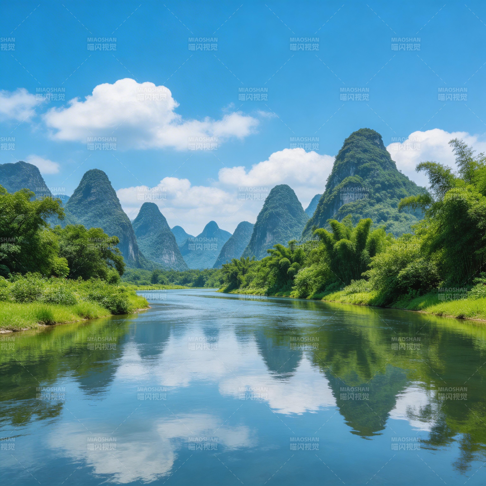 青山绿水映蓝天图片