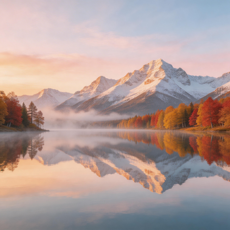 秋山映湖 雪峰倒影如画图片