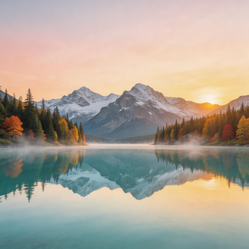 湖光山色映秋霞图片