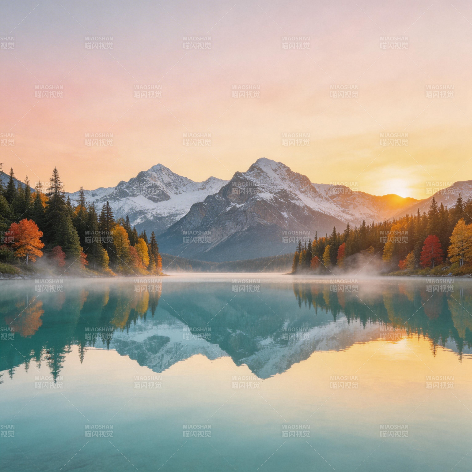 湖光山色映秋霞图片