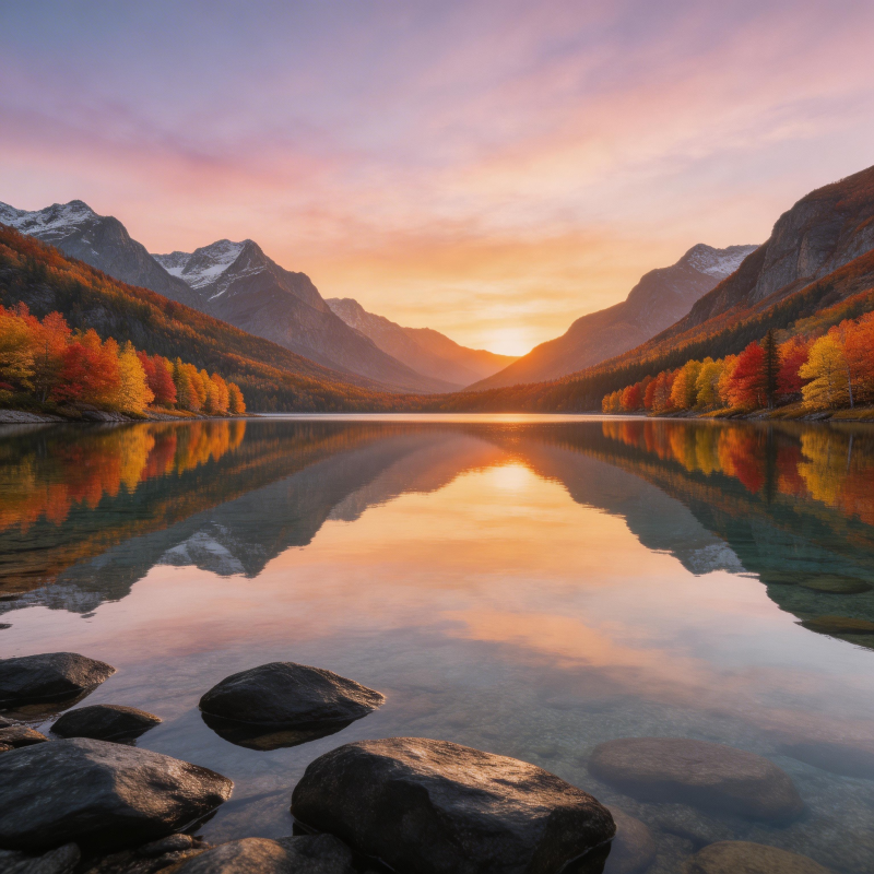 秋湖映山 夕照如画图片