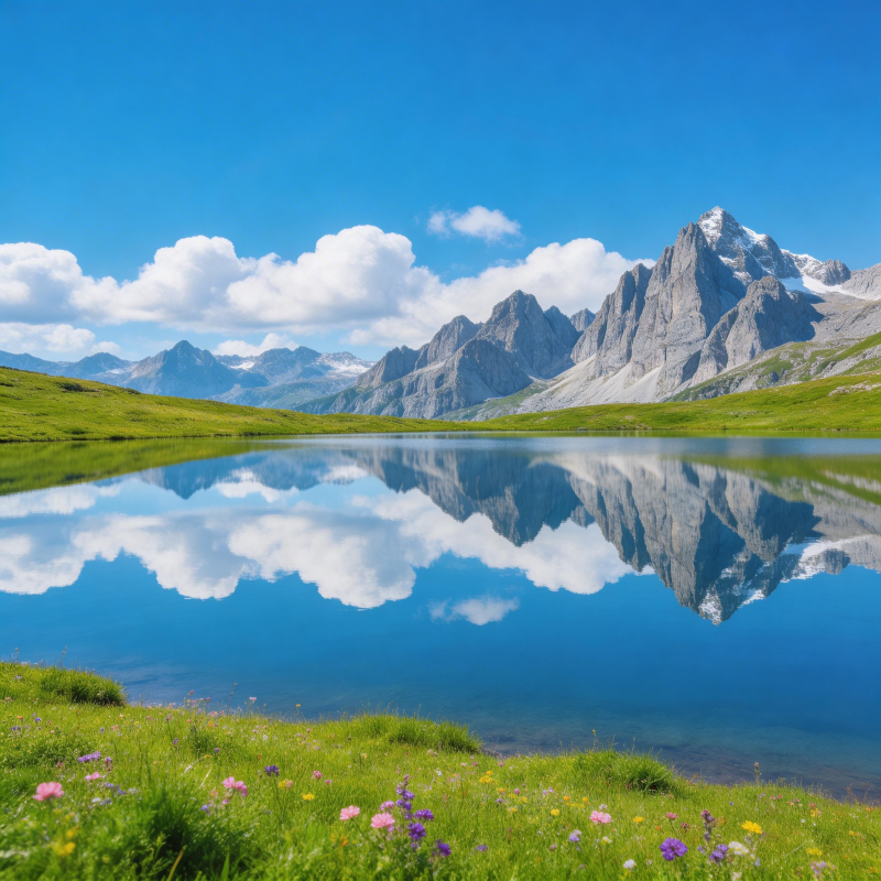 湖映雪山 花甸如画图片