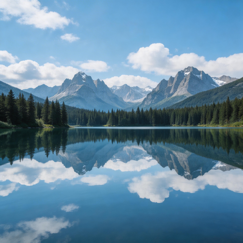 湖光山色 云影倒映如画图片