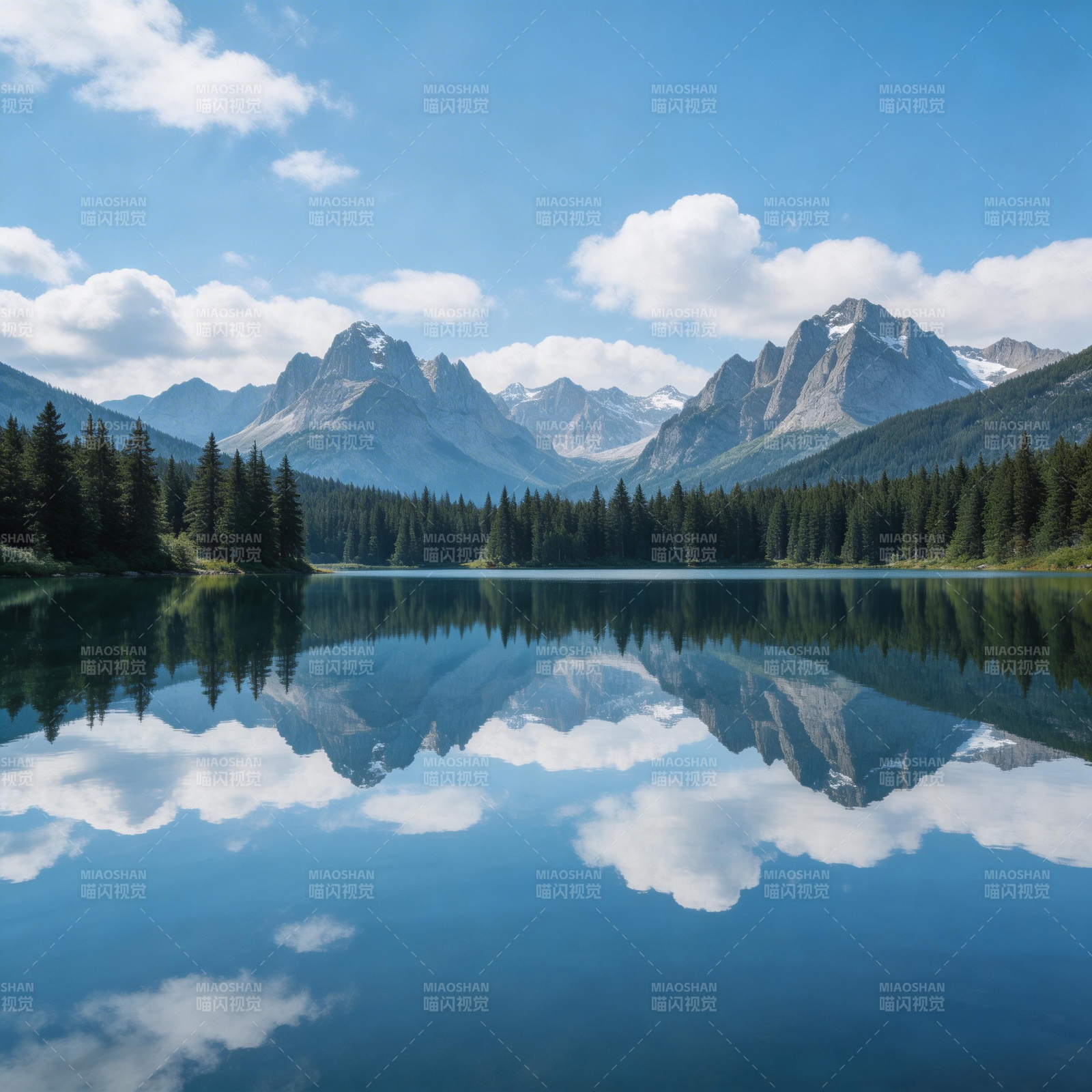 湖光山色 云影倒映如画图片
