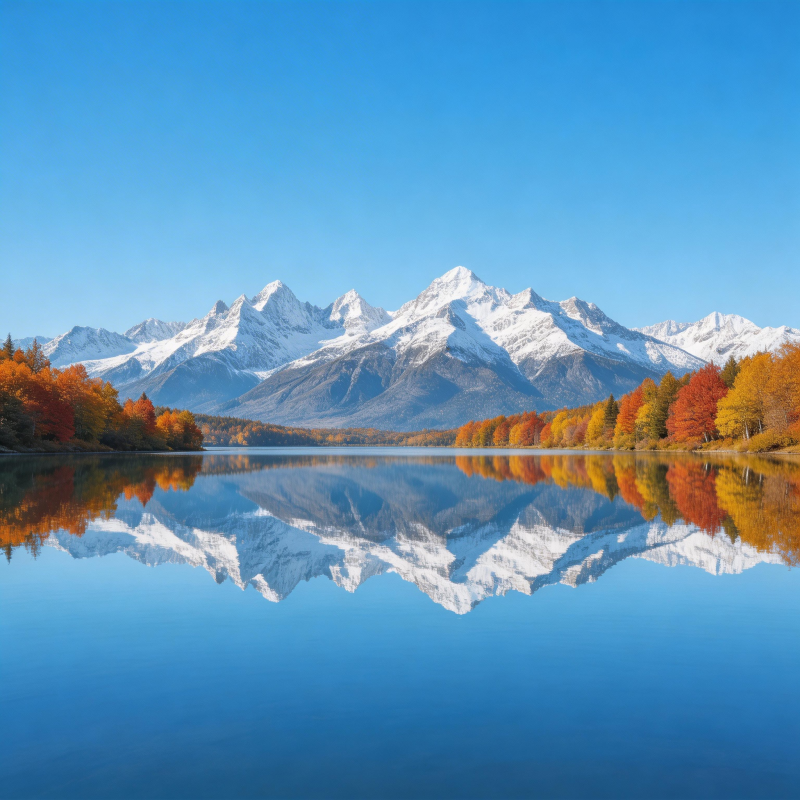 秋山映湖 雪峰倒影如画图片