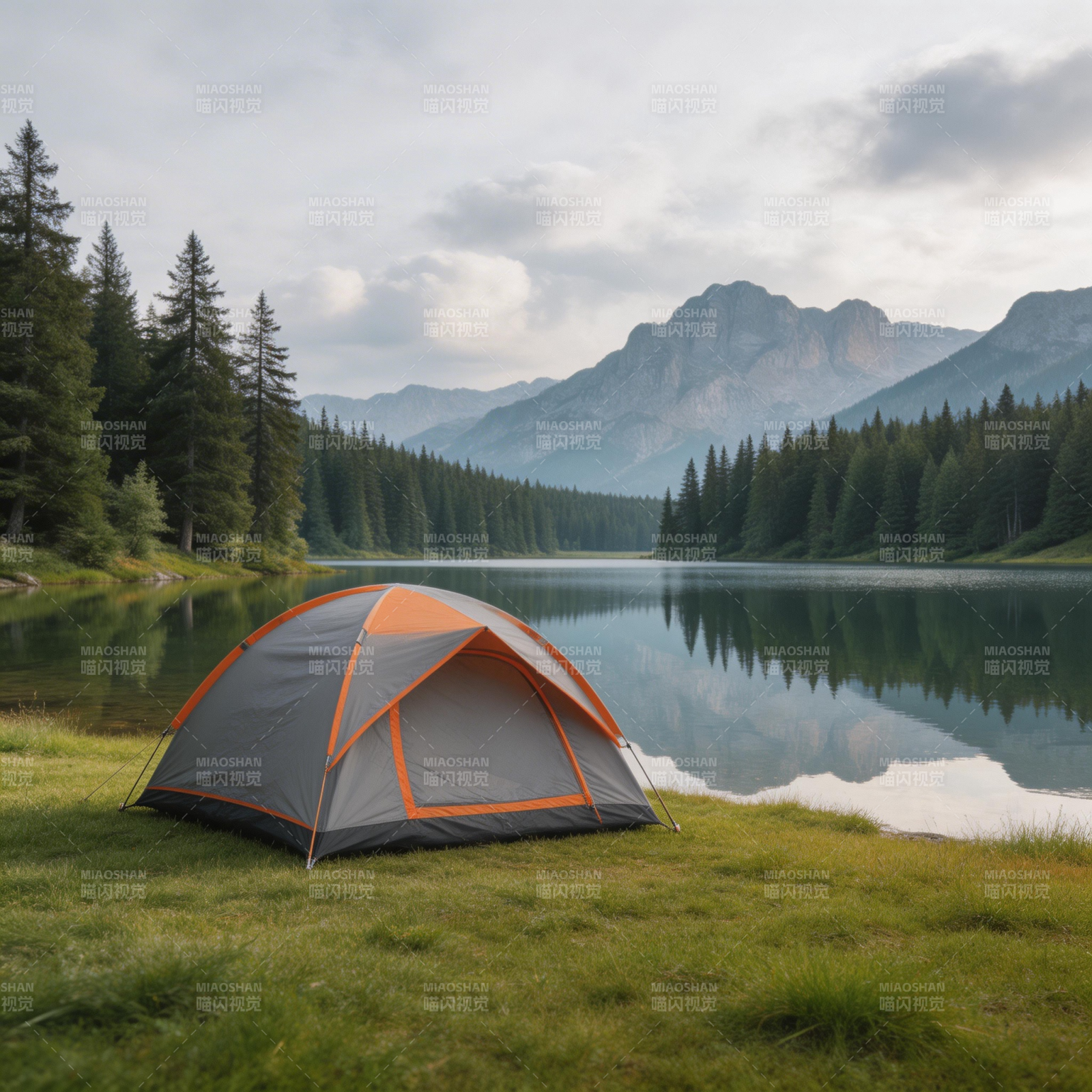 湖畔帐篷 山影入梦图片