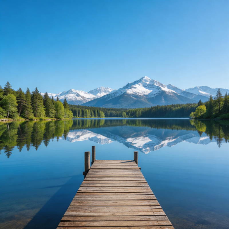湖光山色 木桥通幽境图片