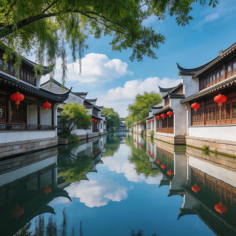 江南水乡 红灯映古巷图片