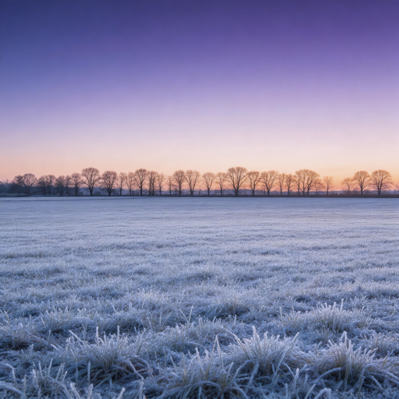 霜晨紫霞 枯树静立原野图片