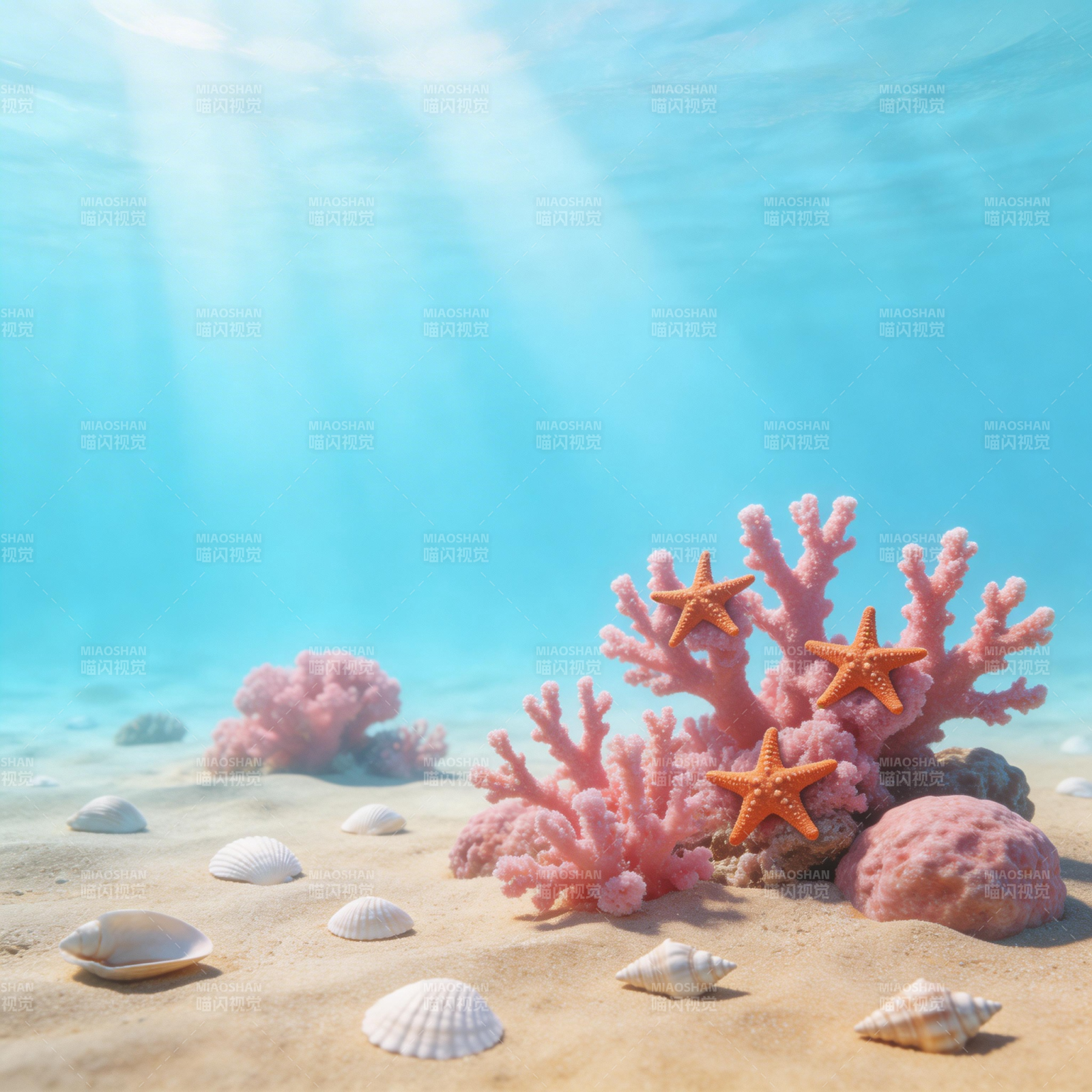 海底珊瑚与海星静景图片