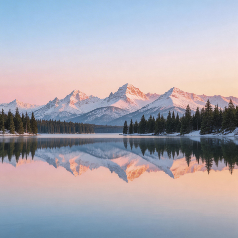 雪山倒影湖 晨曦染天际图片