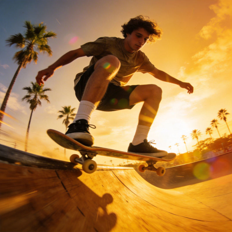 夕阳滑板少年图片