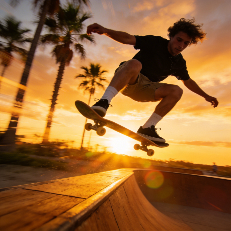 夕阳滑板少年飞跃瞬间图片