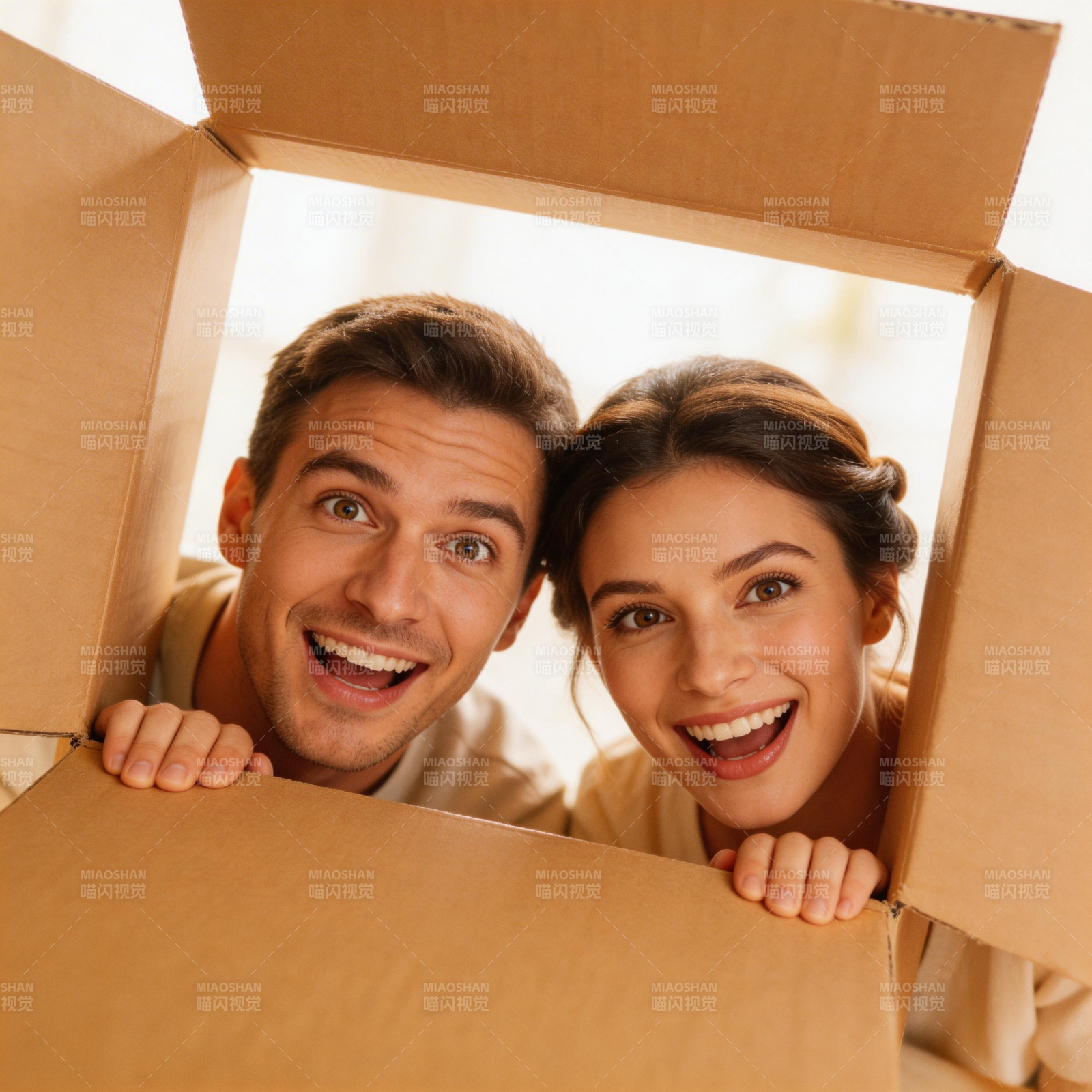 纸箱里的惊喜笑脸图片