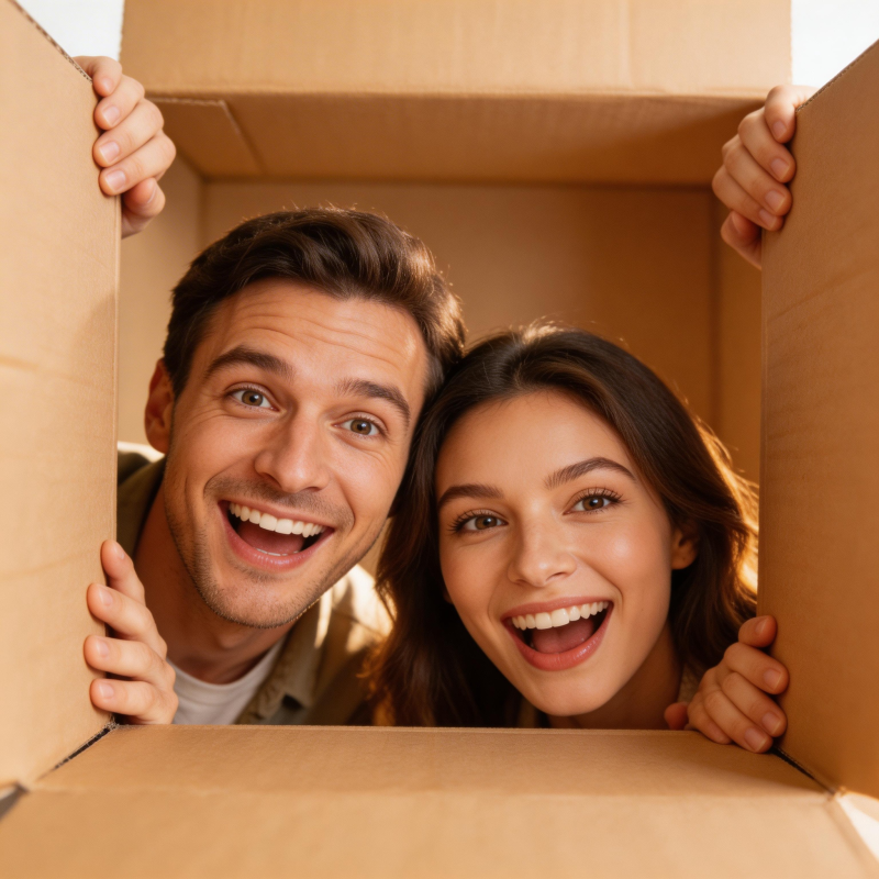 纸箱里的惊喜笑脸图片