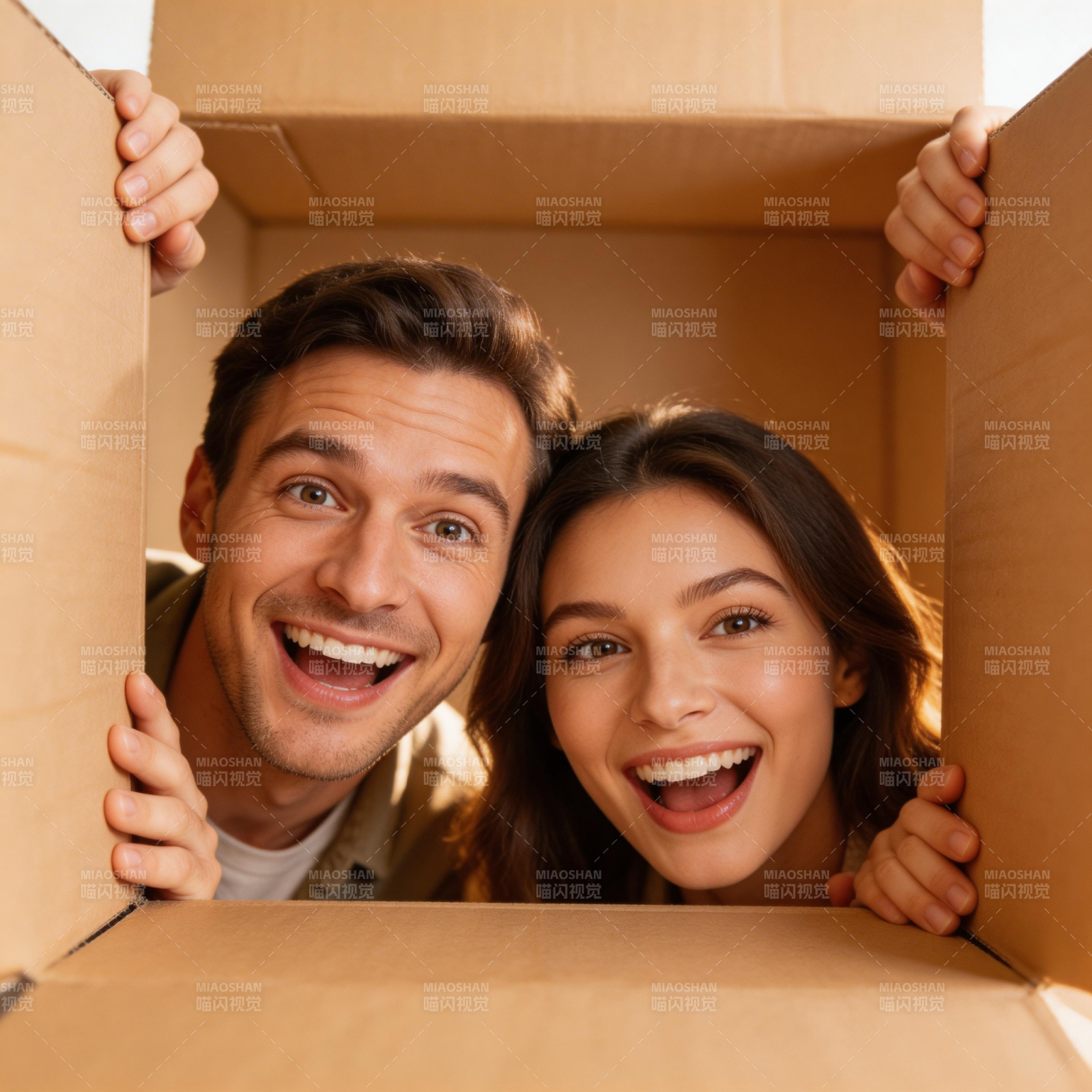 纸箱里的惊喜笑脸图片