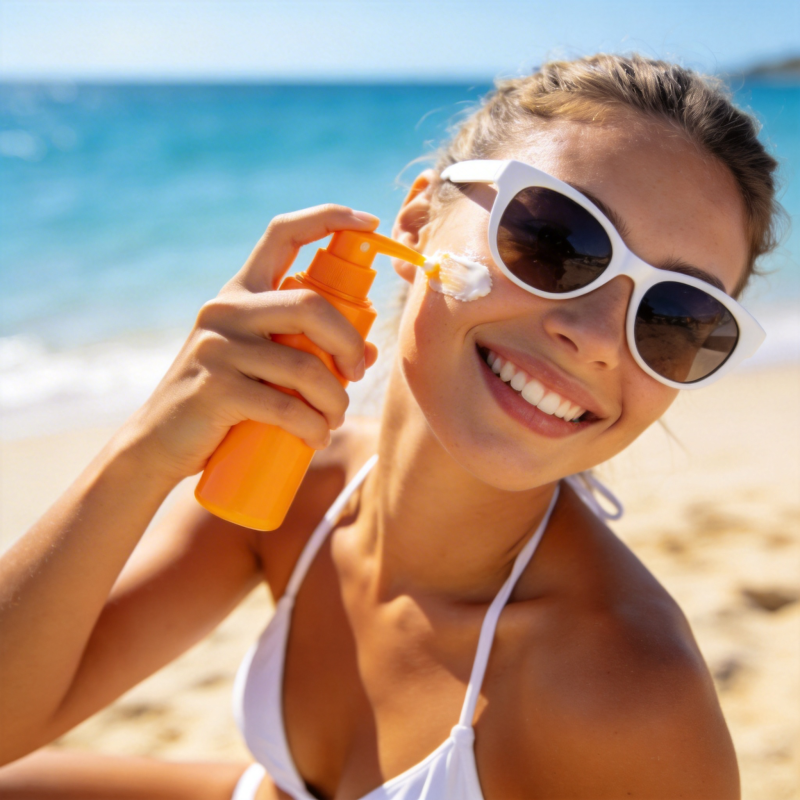 海边防晒 笑容灿烂图片