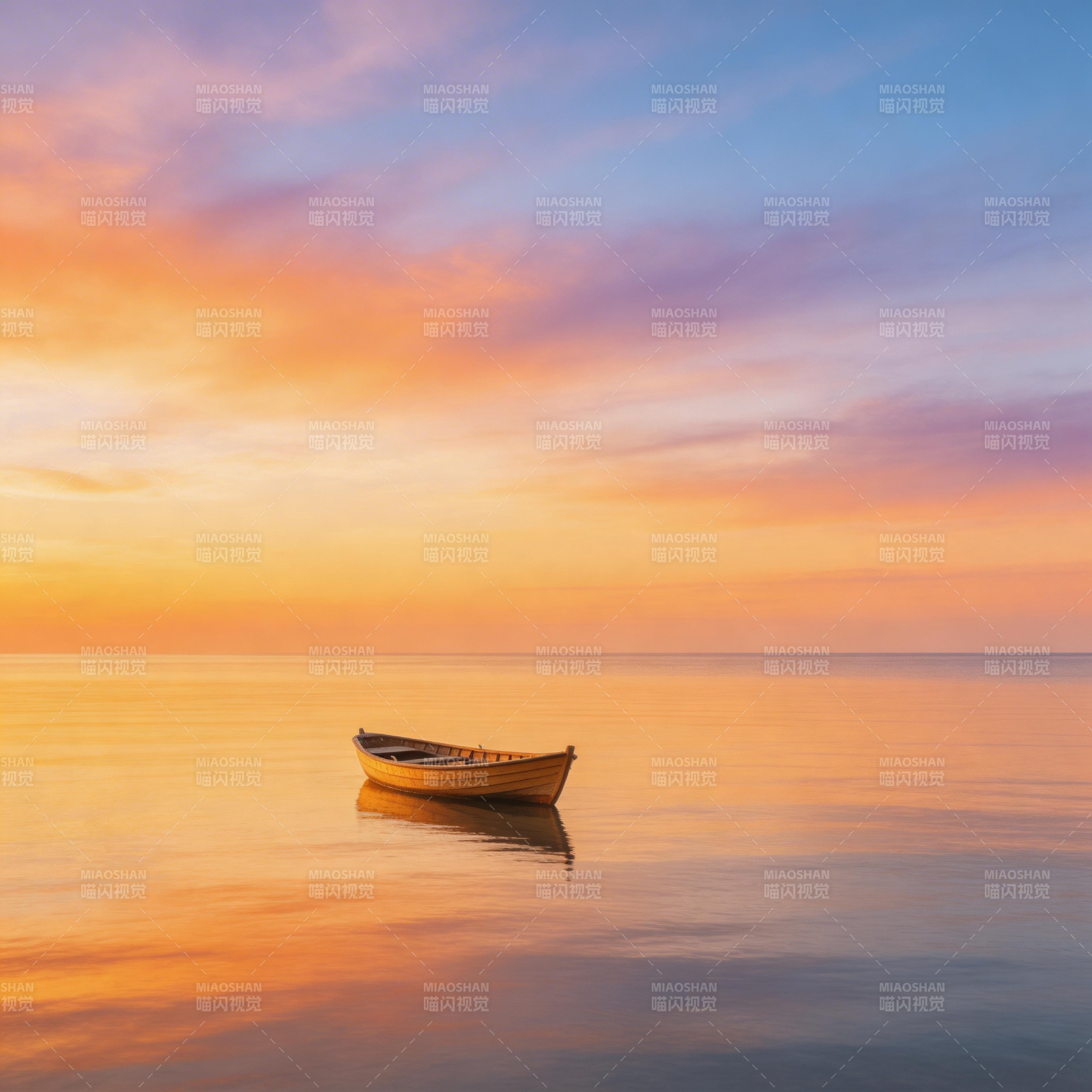 夕阳孤舟 静海如画图片