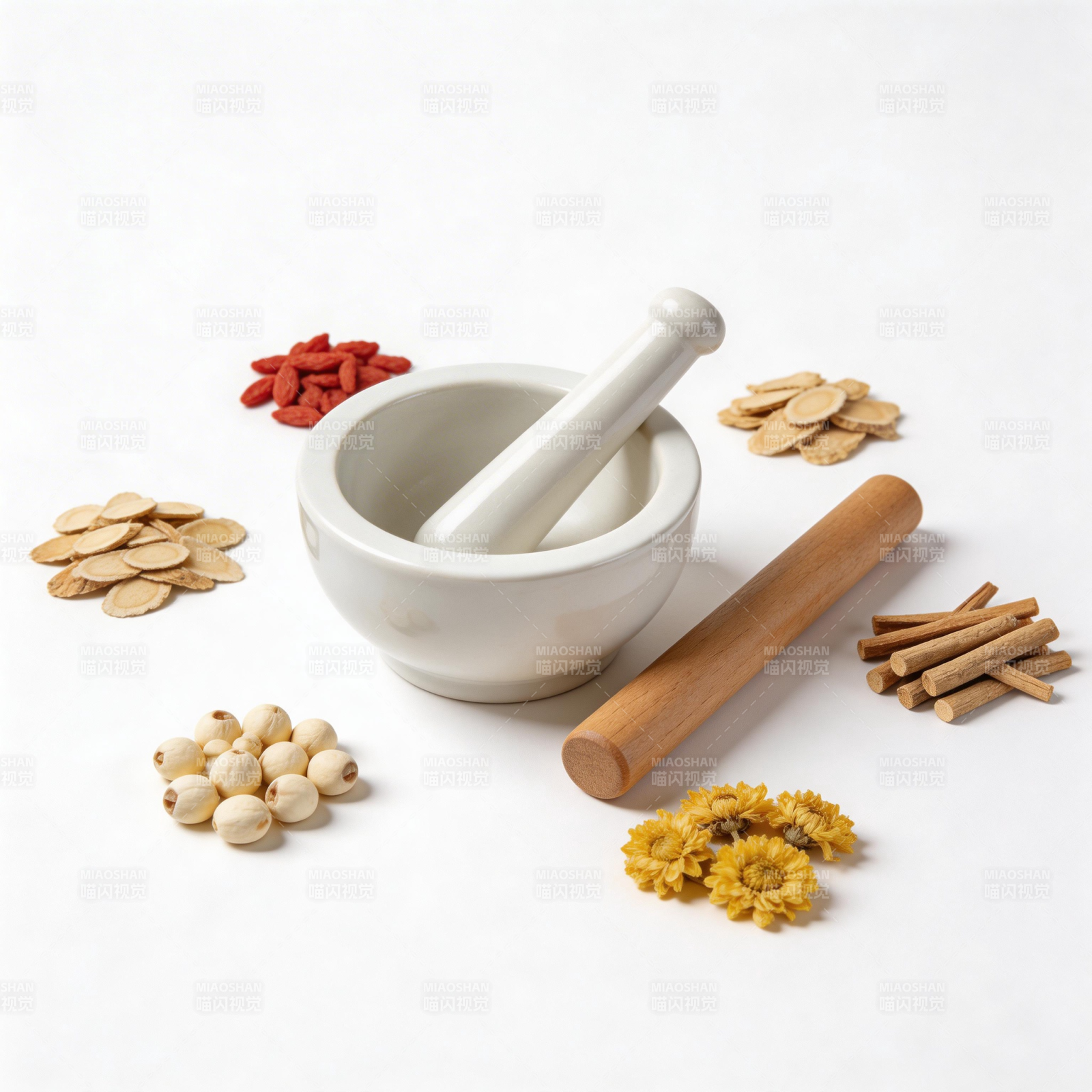 中药研磨 草本与杵臼图片