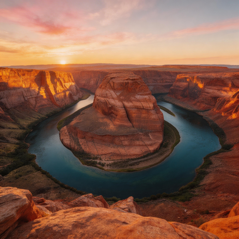 马蹄湾日落 红岩绕碧水图片