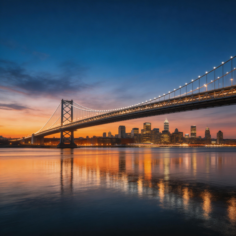 黄昏大桥映城影图片