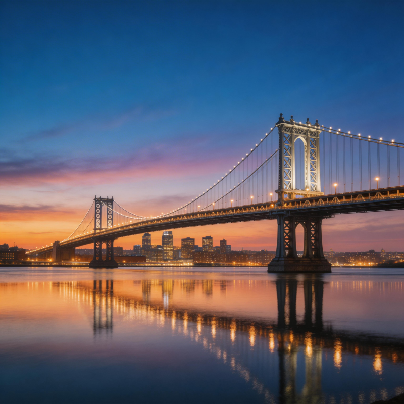 暮色大桥 倒影如诗图片