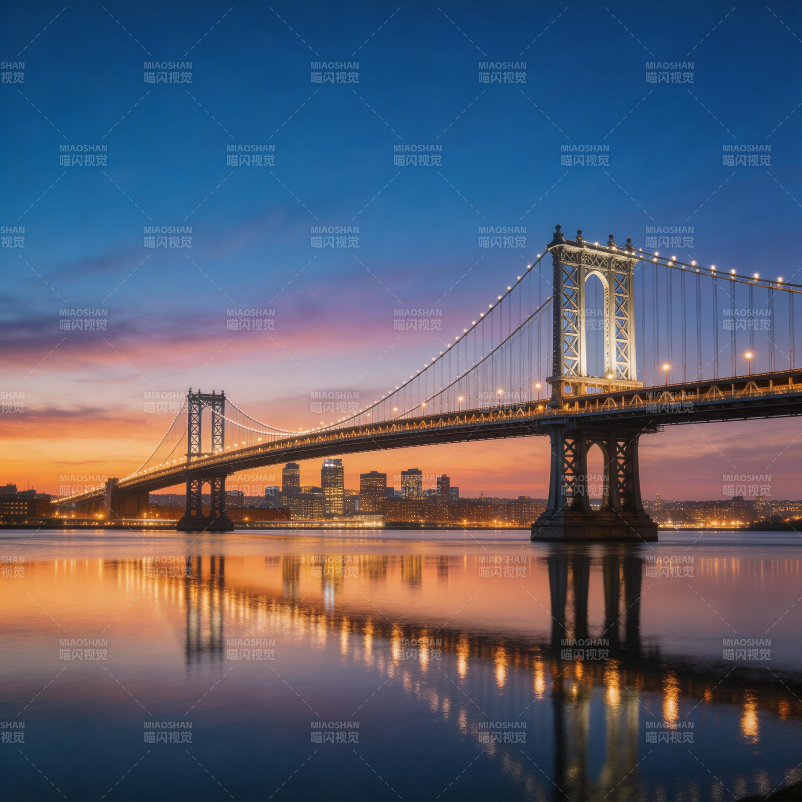 暮色大桥 倒影如诗图片