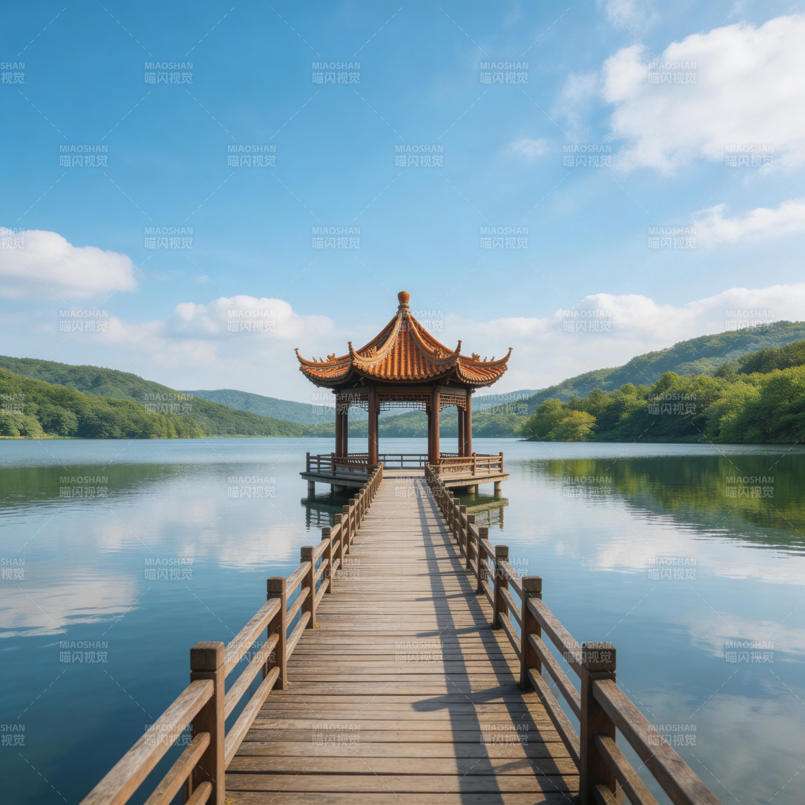 湖心亭 木桥通幽境图片