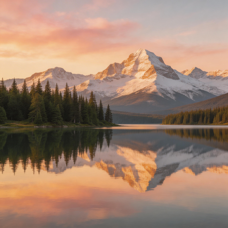 雪山映湖 夕照如画图片